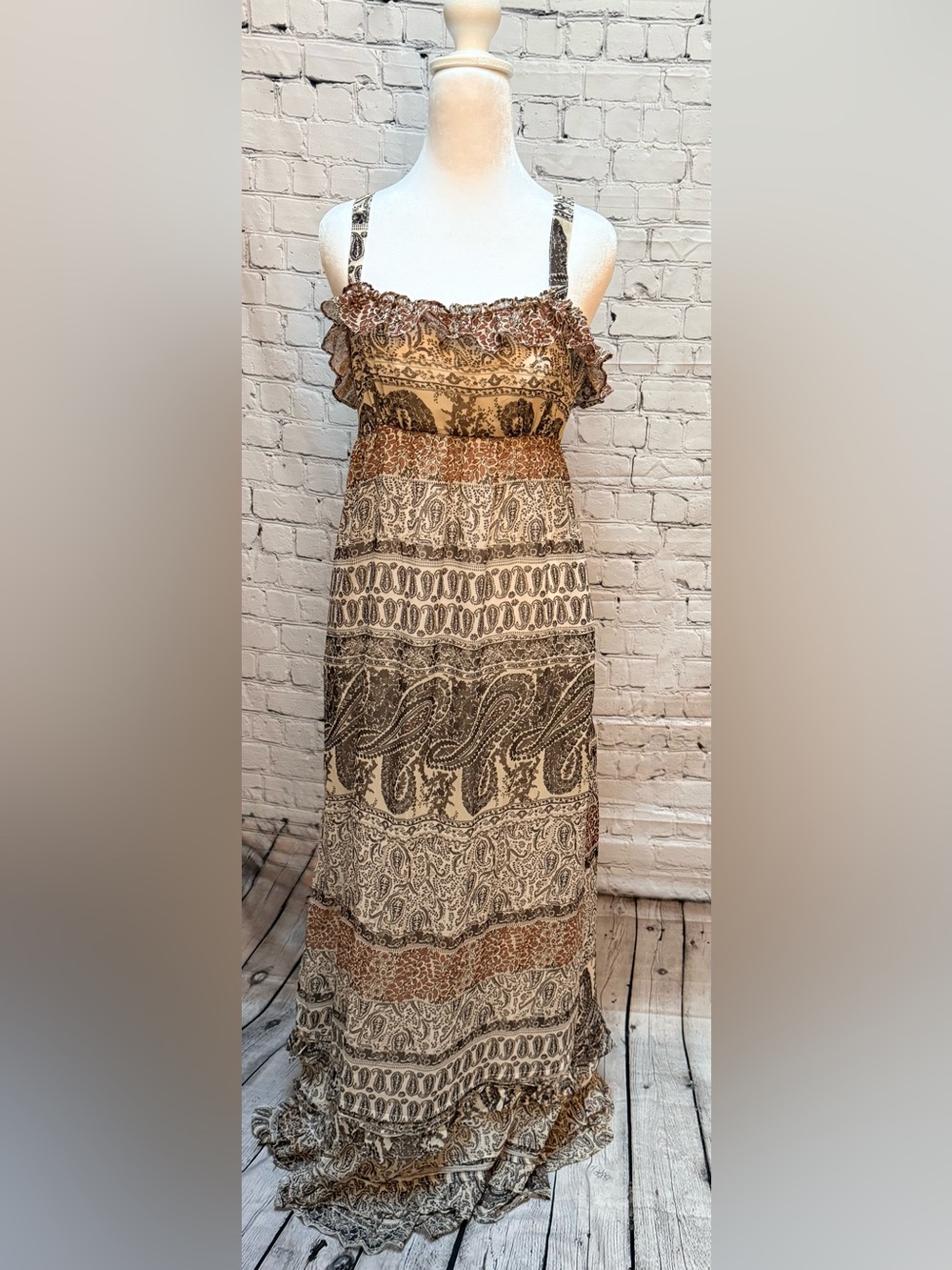 Boho Paisley Maxi Dress- Cream & Brown